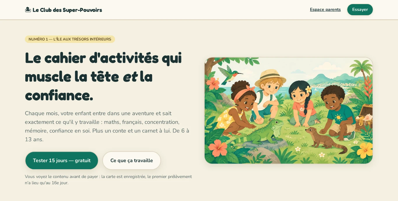 Le Club des Super-Pouvoirs — page d'accueil du cahier d'activités numérique